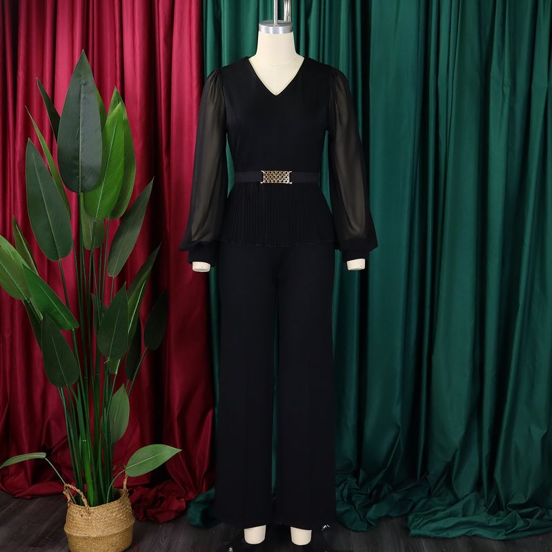 Ropa de mujer Nueva moda tradicional Tongle Top de manga larga Pantalones de pierna ancha Traje de dos piezas_voghion.com