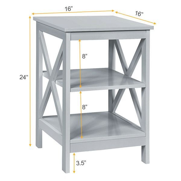 3-Tier Nightstand End Table With X Design Storage_voghion.com