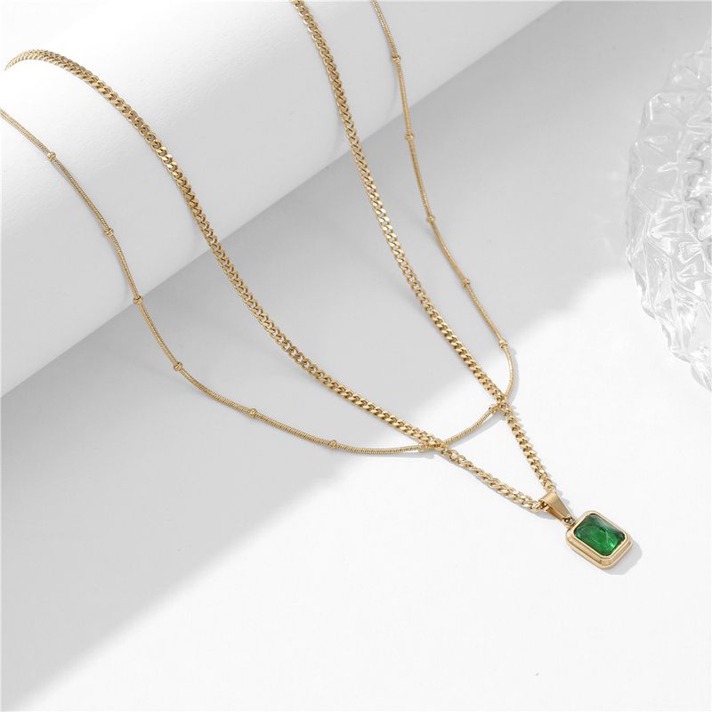 Women's Jewelry Emerald Pendant Niche Design Gold Plated High Grade Titanium Steel Double Layer Necklace Clavicle Chain_voghion.com