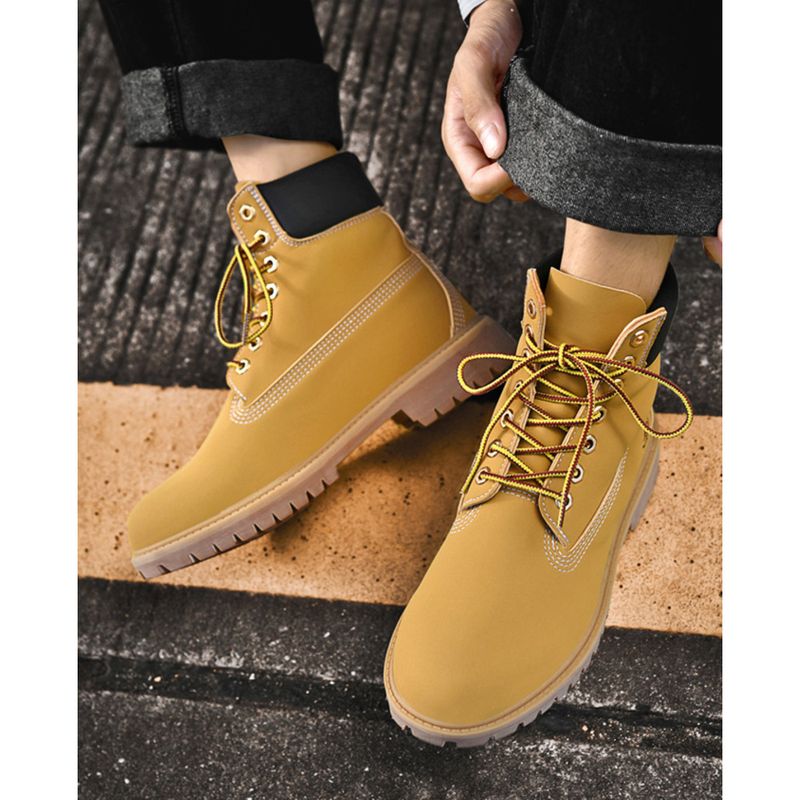 New Fall Outdoor Trend Retro Workwear Hiking Plus-size Mid-top Brown Pigskin Martens For Men_voghion.com