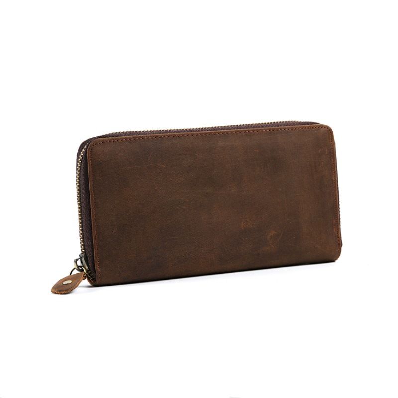Crazy Horse Zipper First Layer Cowhide Long Wallet Nubuck Leather Business Men's Bag_voghion.com