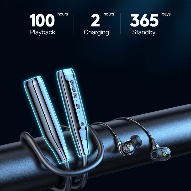 Juhtmeta kõrvaklapid kaelarihm Bluetooth kõrvaklapid, 100 tundi pikk aku mikrofoniga Auriculares sport peakomplekti mürasummutus_voghion.com
