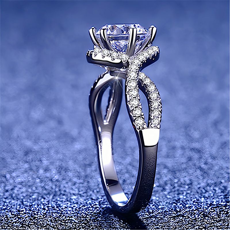 Classic Six-Prong Double Row Micro-Paved Zircon Twist Arm Full Diamond Engagement Wedding Ring_voghion.com