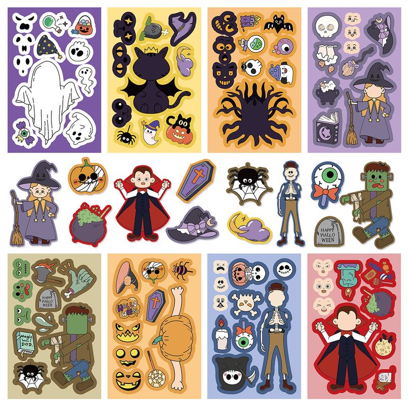 Stickers 8 Piece Halloween Face Changing Stickers Children's Educational Toys Handmade DIY Cartoon Stickers Puzzle Stickers_voghion.com
