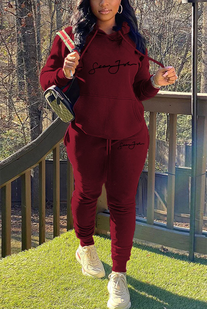 Damen-Fleece-Pullover, zweiteiliger Kapuzenpullover für Damen, lässiger bedruckter Sportbezug_voghion.com