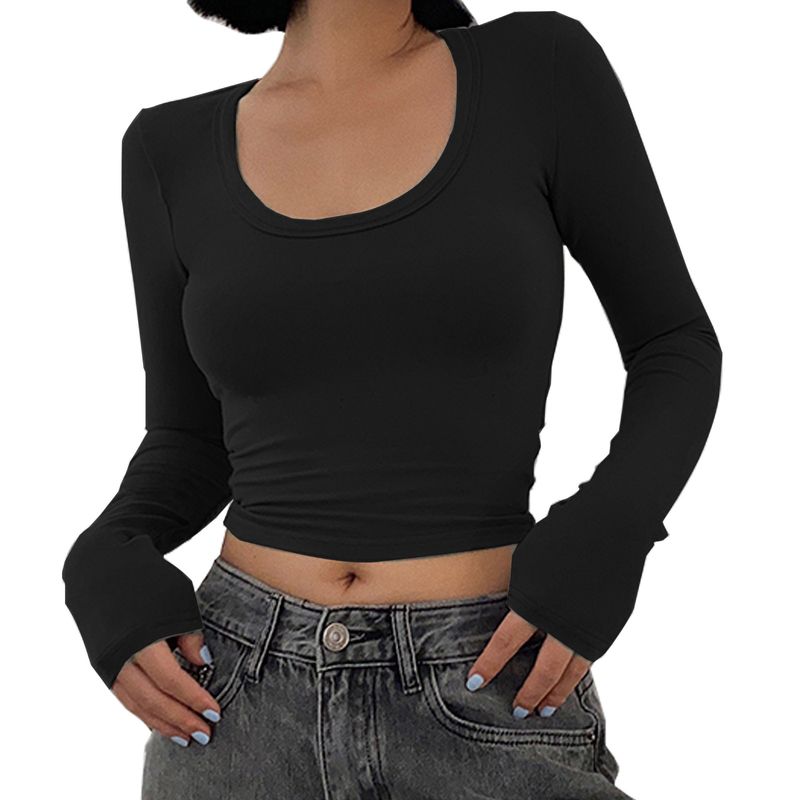 T-shirt corte da donna a girocollo, top casual alla moda e versatili_voghion.com