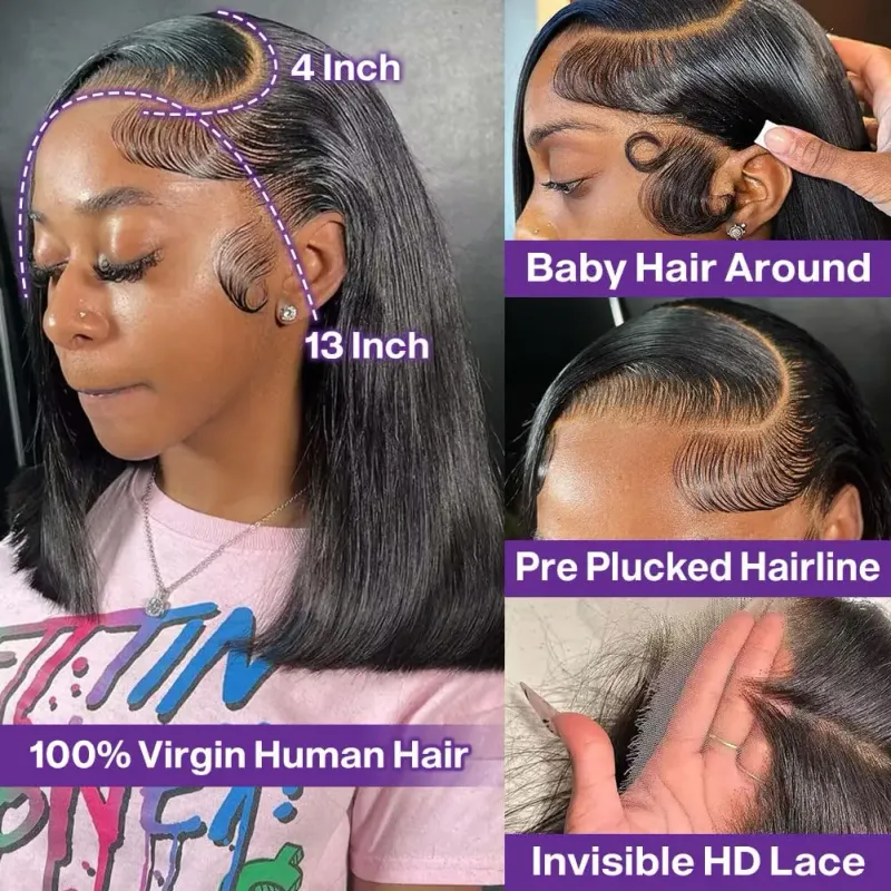 Parrucche corte in pizzo frontale con capelli umani per donne, biondo miele, in saldo_voghion.com