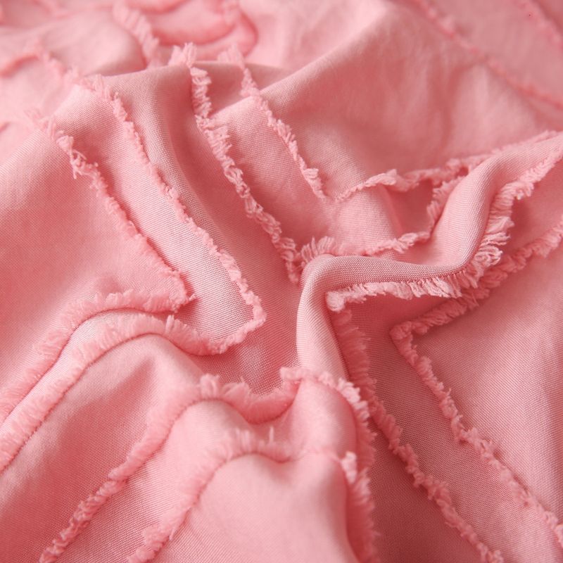 Tufted Wool Cut Flower Pink Diamond Geometric Quilt Cover Home Textile Bedding Three Piece Set_voghion.com
