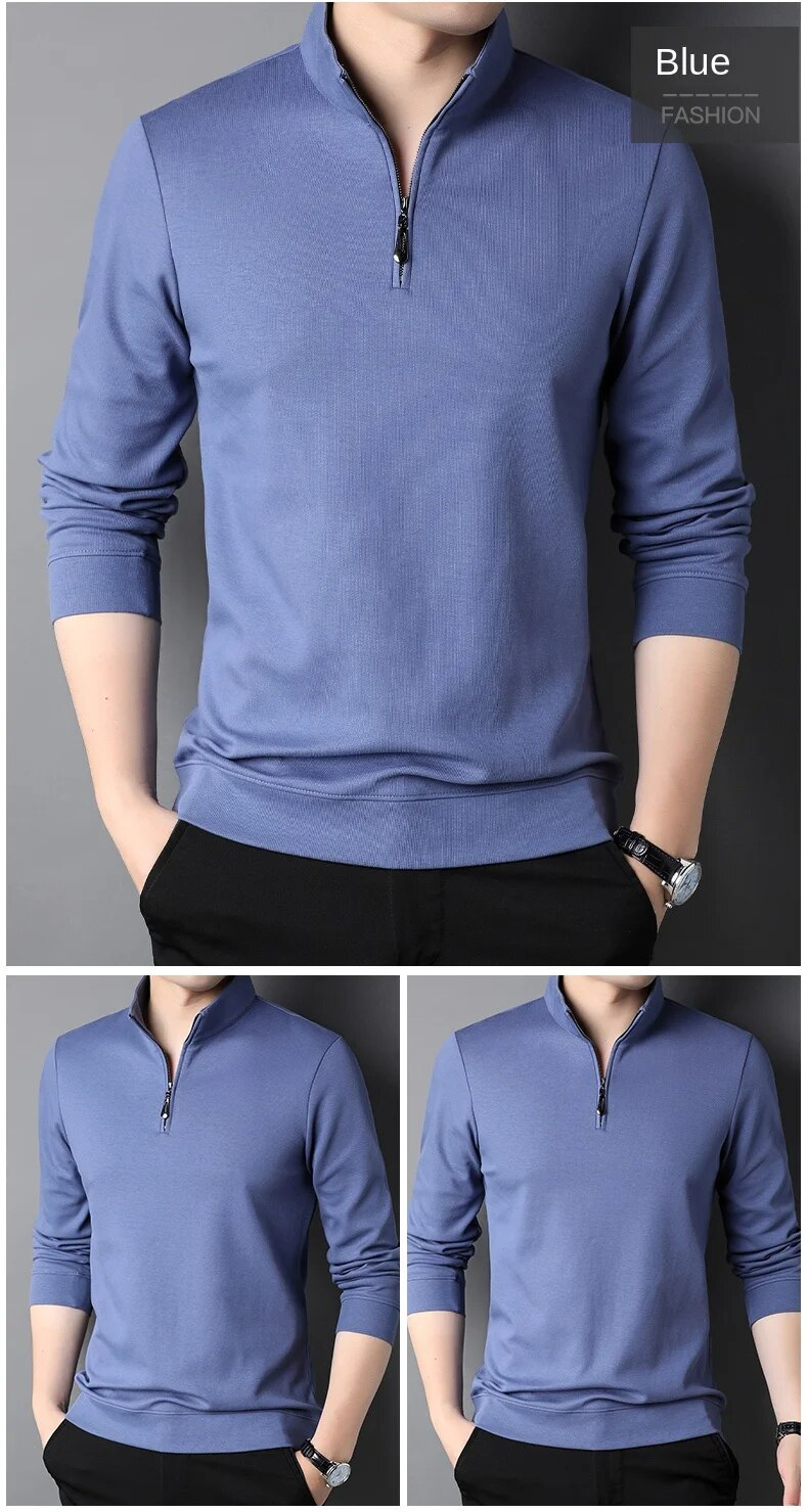 Top Grade Neue Mode Marke Zipper Polo Shirt Männer Casual Plain Koreanische Einfarbig Langarm Tops Herren Kleidung_voghion.com