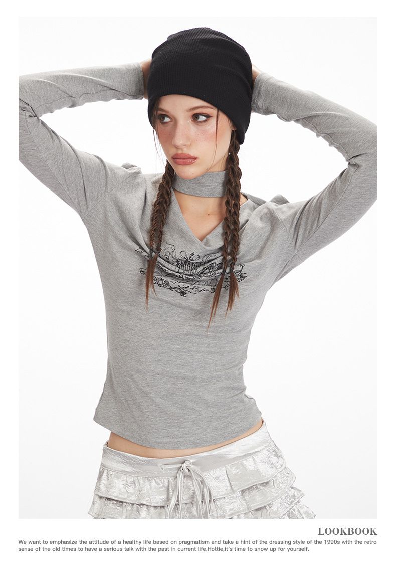 Abbigliamento da donna Top a maniche lunghe con scollo a cappuccio da donna - Maglietta basic elasticizzata aderente Tendenze moda più vendute_voghion.com