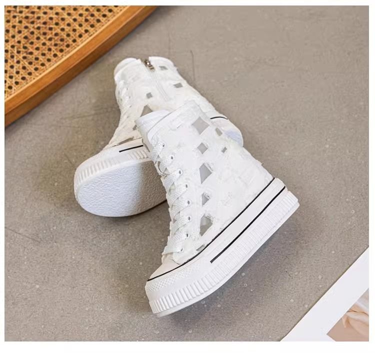 Fashion Leather Soft Bottom Thick Bottom Heightening Canvas Shoes Women's 2025 Spring And Summer New Season Mesh Breathable Hole Shoes_voghion.com
