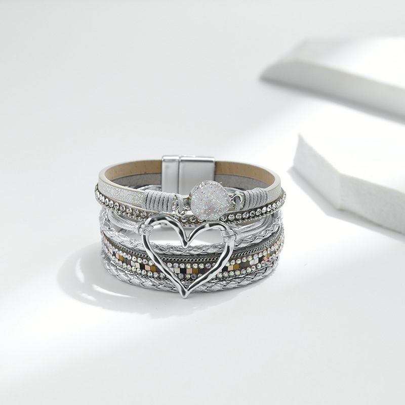 Set di bracciali a strati bohémien - Bracciale rigido regolabile a cuore aperto e catena con perline_voghion.com