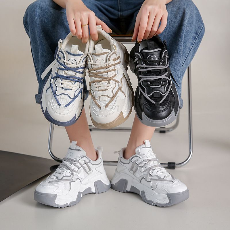 Papas Herbstneuheit, vielseitige weiße Studentenschuhe mit Biskuitkuchen und dicken Sohlen für Damen, trendig_voghion.com
