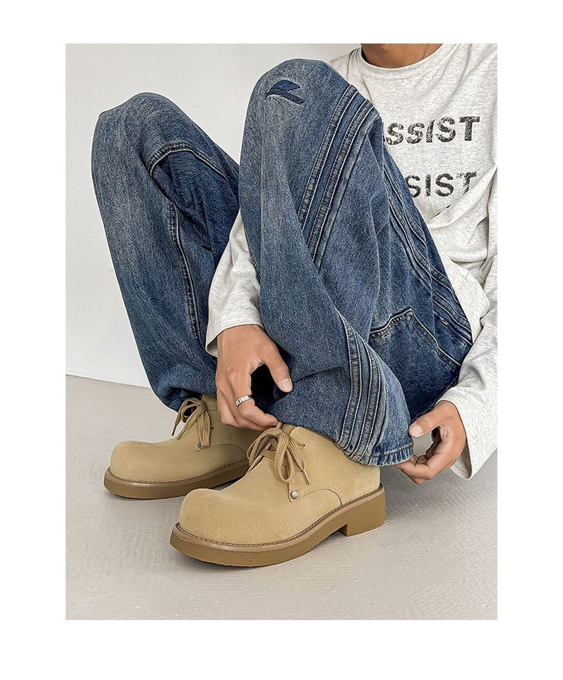 Bottes Martin japonaises rétro en velours de vache pour hommes, chaussures derby à grosse tête, bottes d'outillage courtes_voghion.com