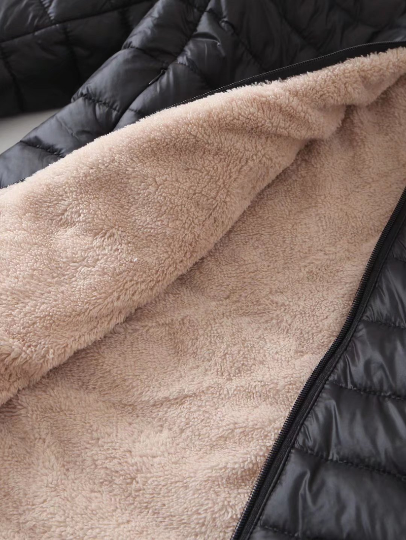 Abbigliamento da donna, cappotto in velluto di cotone, caldo cappotto in pelle di agnello, lunghezza media, sottile, con cappuccio_voghion.com