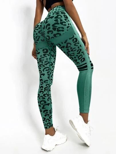 seamless high-waisted cheetah print tummy control yoga pants tight peach hip quick-drying training hip lifting fitness pants_voghion.com