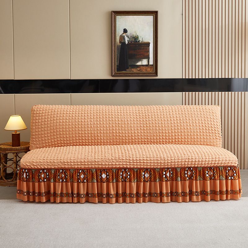 Thickened Bubble Gauze Sofa Bed Cover With Skirted Hem, Full Elastic Slipcover For Armless Couches & Foldable Beds, Anti-Slip Solid Color Protector_voghion.com