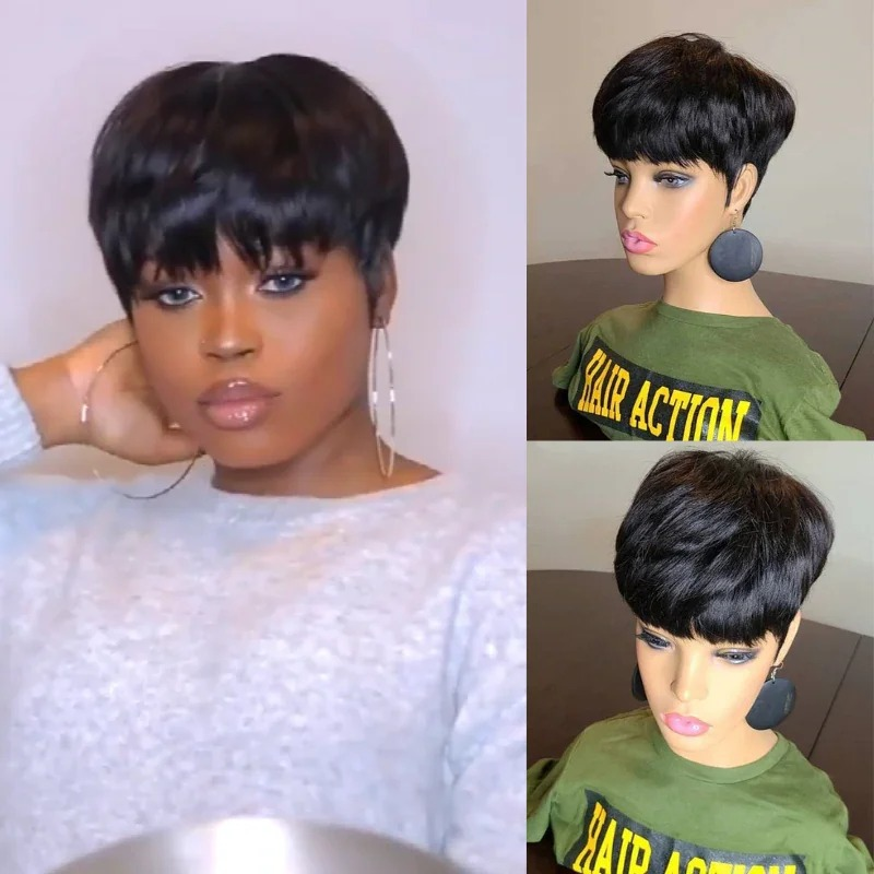 Synthetic New women's wig natural black short straight synthetic hair headband_voghion.com