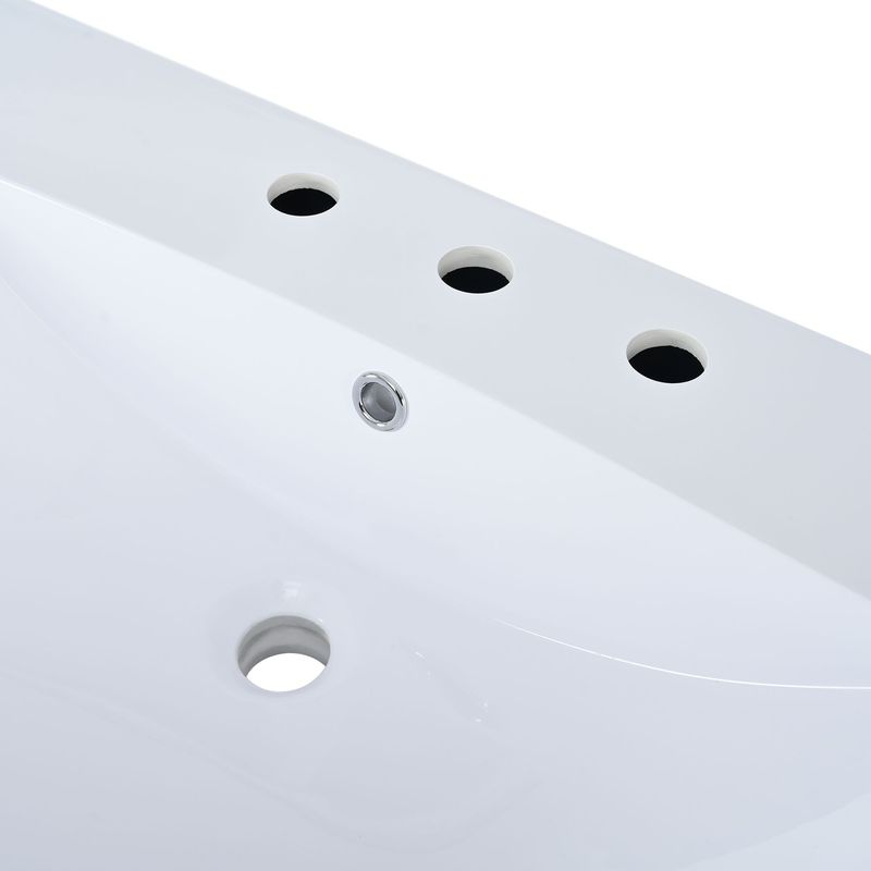 36" Single Bathroom Basin Sink, Left Offset Sink Vanity Top Only, 3-Faucet Holes, Resin_voghion.com