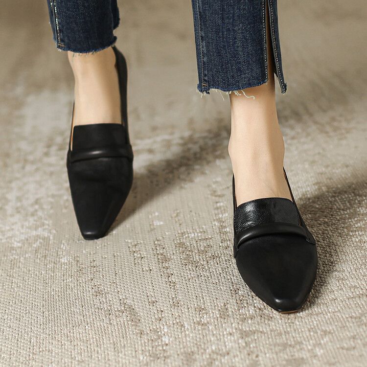 Punta quadrata, tacco sottile, bocca bassa, morbida pelle di pecora, da donna, stile unico 2025, nuovo, temperamento minimalista francese, di alta gamma_voghion.com