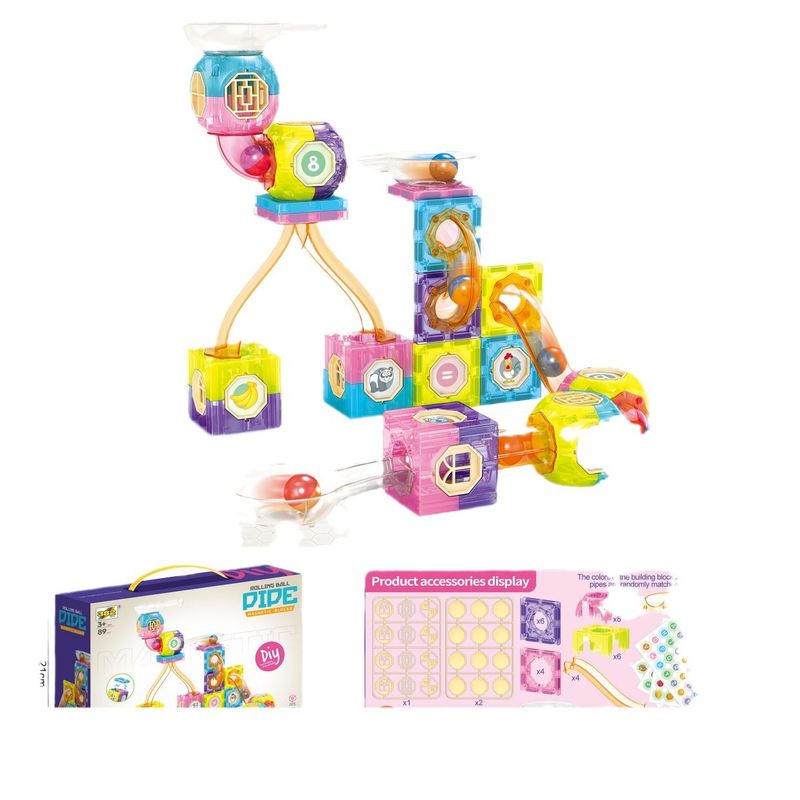 Pista magnetica per tubi di marmo, puzzle di blocchi di costruzione, assemblaggio di palline per bambini, giocattolo di giunzione_voghion.com