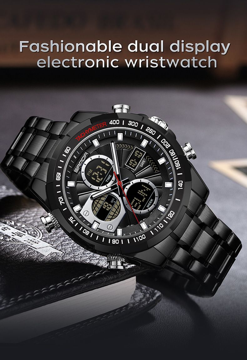 Men's Multi-Function Digital Watch With Interchangeable Straps - Waterproof, Luminous, Triple Time Zones, Stopwatch, Alarm, Calendar Round Dial Watch_voghion.com