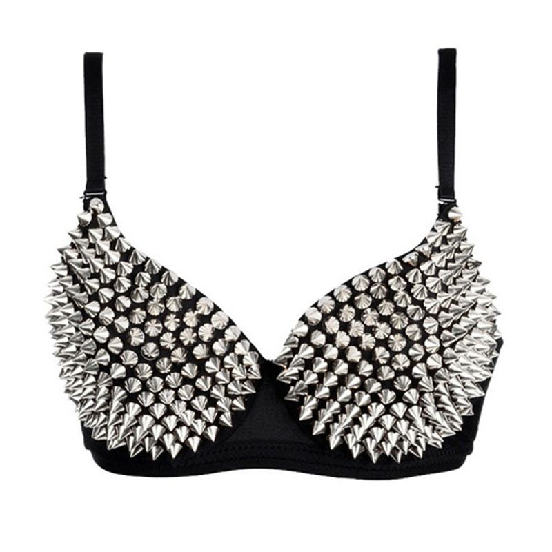 Reggiseno sexy e divertente fatto a mano con perline, stile punk, da ballo del ventre, con rivetti dorati, da discoteca_voghion.com