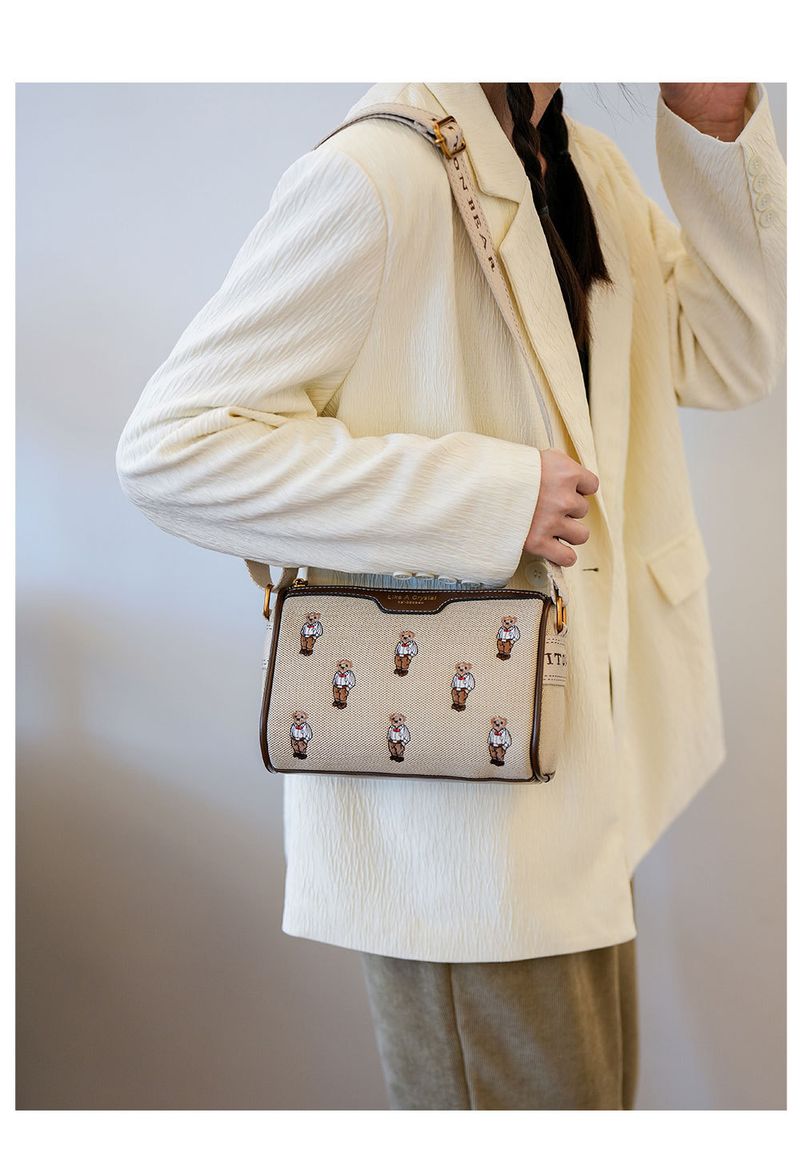 Women's Bags canvas contrast color embroidery wide shoulder strap bag _voghion.com