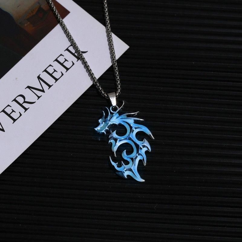 Glow Flame Dragon Necklace Personality Punk Pendant Glow In The Dark Animal Sweater Chain Necklace Hiphop Jewelry Accessories_voghion.com