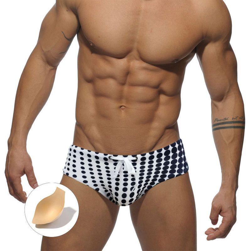 UXH Herren-Badehose mit Farbverlauf und Punkten, Dreieck-Design, mit Körbchen, modische Anti-Belichtungs-Badehose für Männer_voghion.com