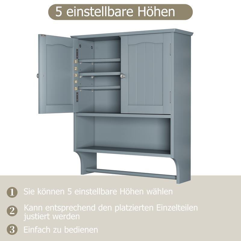 Badezimmer-Wandschrank Mit Handtuchhalter, 2 Türen und Offenen Regalen, Medizinschrank_voghion.com