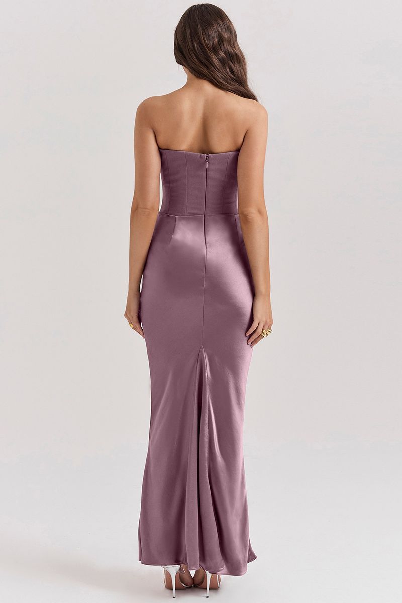 2025 neues rotes trägerloses Korsett Sexy Slim Fit Mermaid Langes einfarbiges Kleid für Frauen_voghion.com