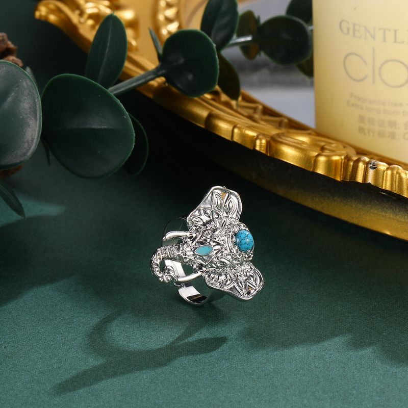 Hot selling exaggerated Bohemian elephant turquoise ring_voghion.com