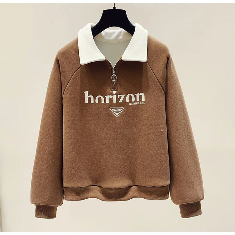 "Women's Half-Zip Lapel Sweatshirt & Wide-Leg Jeans Set – Stylish Two-Piece Outfit With Casual Chic Appeal"_voghion.com