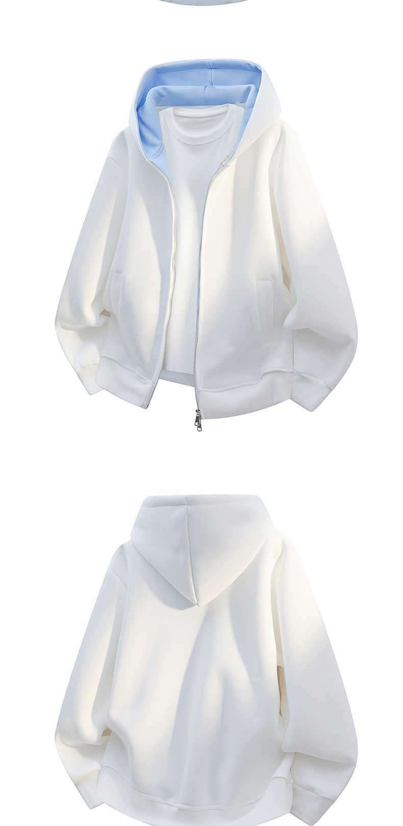 Men's Double Zipper Hooded Sweatshirt, Color Block Pullover, Casual Jacket For Fall & Winter, Plus Size, Unisex Style (White, Grey, Black, Navy)_voghion.com