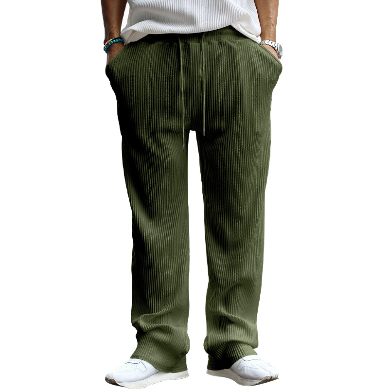 Pantaloni larghi a vita alta, dritti, drappeggiati, a righe, casual, da uomo, primavera e autunno 2024_voghion.com