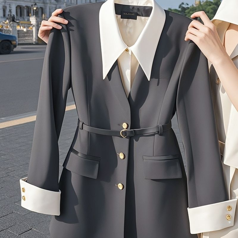 Vêtements pour femmes début d'automne veste de costume deux pièces noire costume cintré_voghion.com