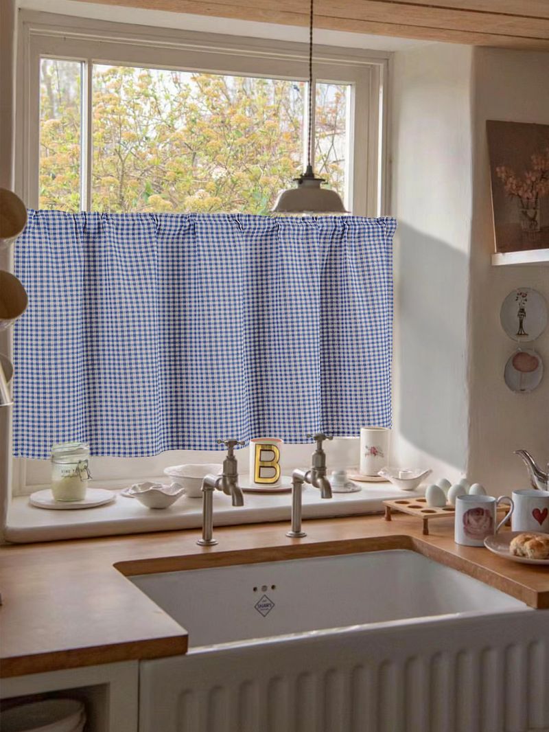 Türvorhang aus Poly-Baumwolle mit Karomuster – Moderne Trennwand für Küche und Wohnzimmer (Blau/Rot/Grau/Schwarz/Lavendel, mehrere Größen, keine Installation erforderlich)_voghion.com