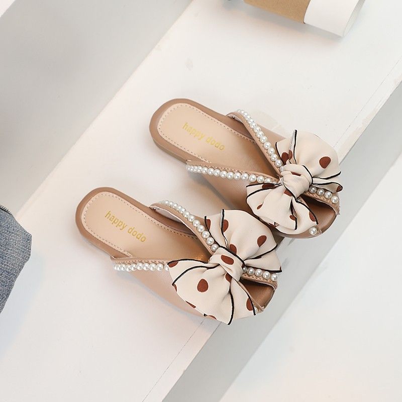Mädchen Closed-Toe 2023 Sommer Neue Perle Bogen Prinzessin Schuhe Koreanischen Stil Große Kinder Fisch Mund One-Strap Hausschuhe_voghion.com