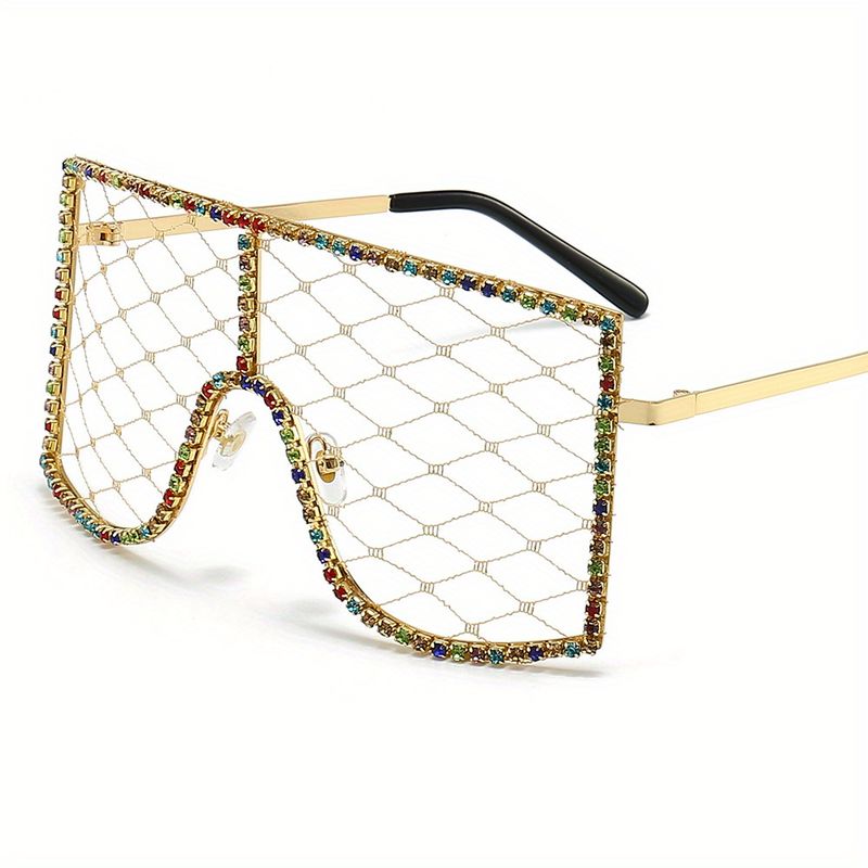 Occhiali da donna con protezione in rete alla moda, abbigliamento decorativo da regina per feste con diamanti di lusso (fornito con borsa per occhiali)_voghion.com
