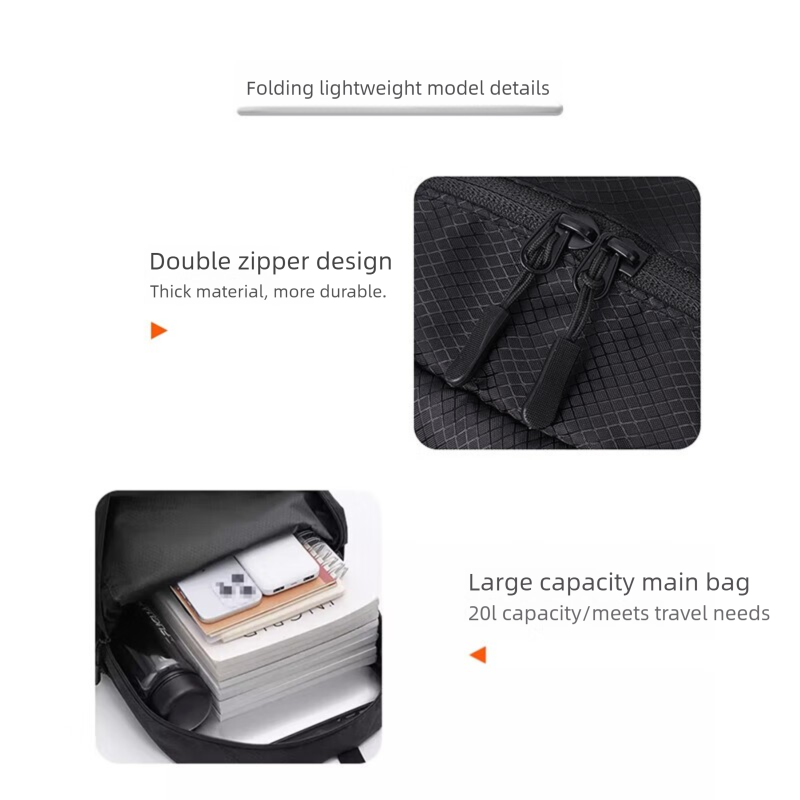 Camel Same Style Outdoor Sports Dual-use Foldable Water-resistant Hiking Lightweight Backpack Travel Bag Black_voghion.com
