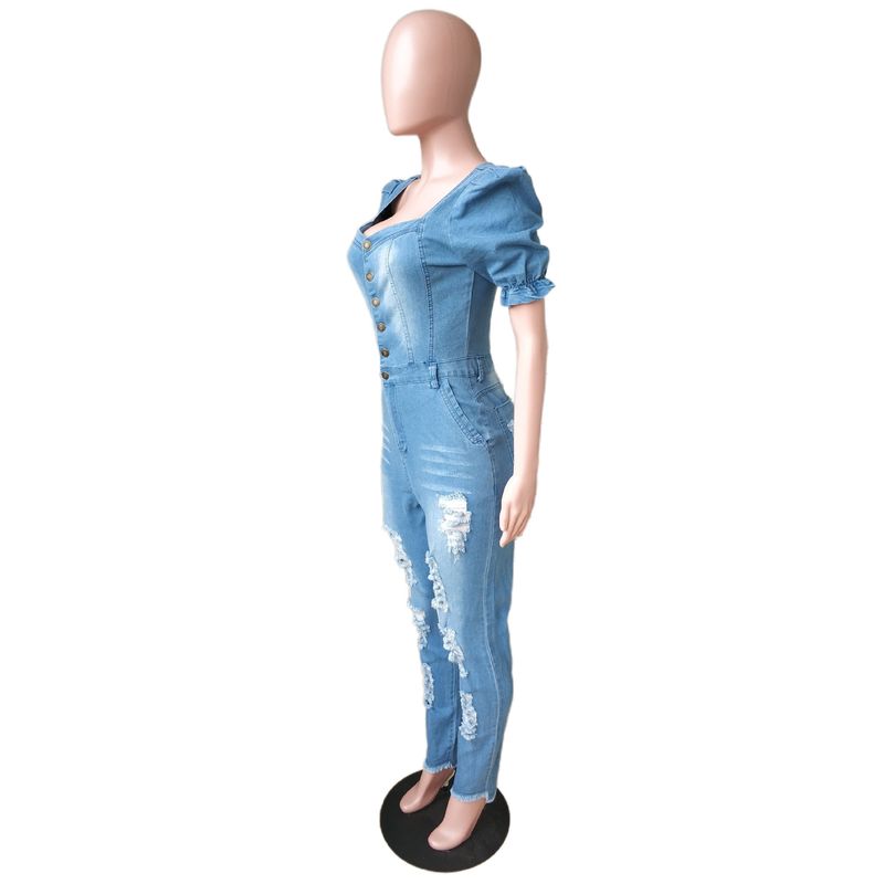 Sieviešu modes ikdienas seksīgs džinsa romperis ar baltu caurumu_voghion.com