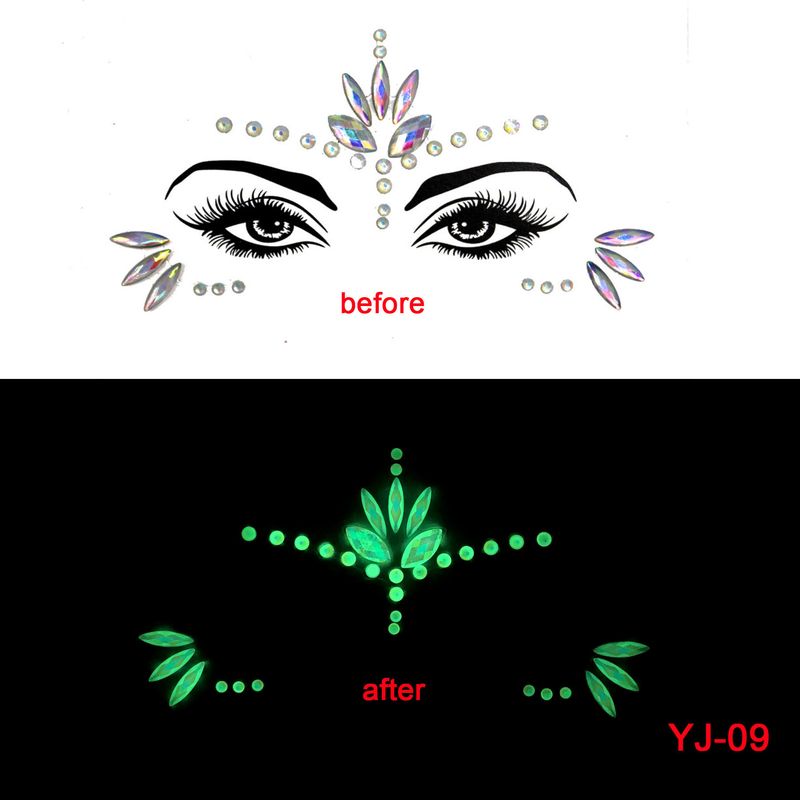 New EDM Face Sticker Diamond, Halloween Grimace Sticker Diamond Luminous Crystal, Between Eyebrows Sticker Luminous Face Sticker Masquerade_voghion.com