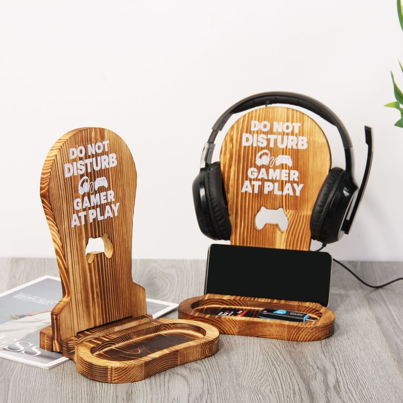 Bureaublad houten standaard, eenvoudig spel multifunctionele draadloze headset display, hoofdtelefoonstandaard_voghion.com