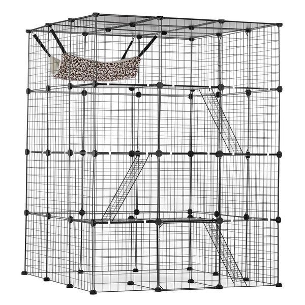 Large 4-tier Cat Cage 41 X 41 X 55' Metal Wire Cat Enclosure With Hammock_voghion.com