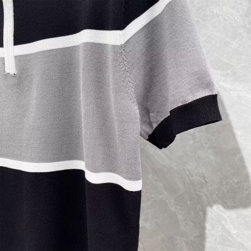 Men's Clothing Slim Fit Short Sleeve Shirt Breathable Summer T-Shirt With Embroidered Detail, Striped Casual Top For Daily Wear (White/Black)_voghion.com