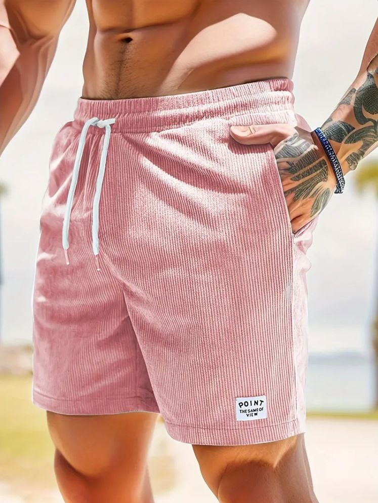 Pantalones cortos de pana para hombre, informales, de verano, con cintura elástica, de 13 cm, color liso, transpirables._voghion.com