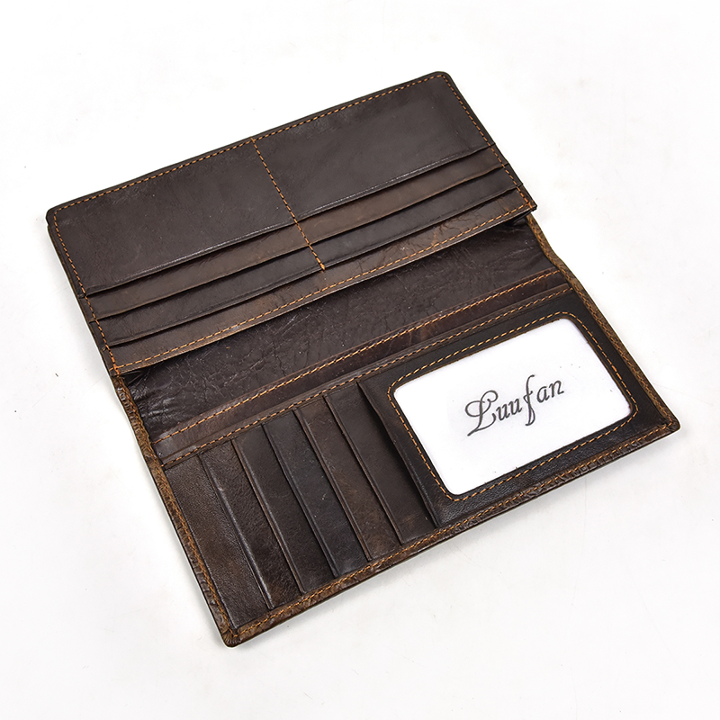 Miesten vintage-lohikäärme aitoa nahkalompakko Ruskea lehmännahkainen pitkä bifold Ketjulompakko puhelintaskulla muotipitkä_voghion.com