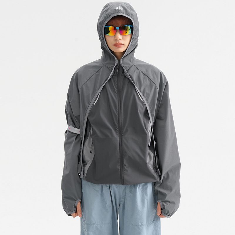 Giacca da trekking per uomo, set 3 in 1 staccabile in due pezzi, design riflettente, giacca a vento leggera con cappuccio_voghion.com