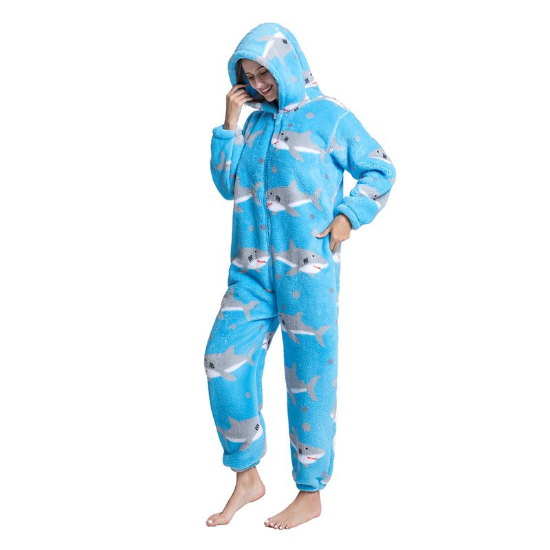 Cartoon Tier Pyjamas Niedlich Verdickt Unisex Paar Neue Flanell Homewear Einhorn Erwachsene Onesie_voghion.com